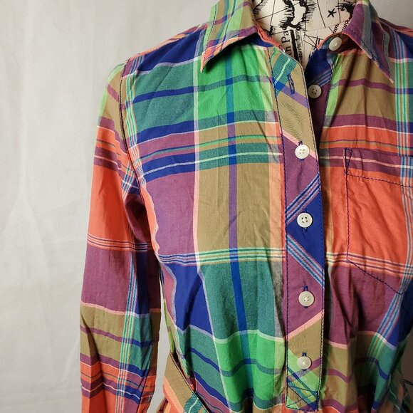 Talbots Long Sleeve Plaid Cotton Dress - Size 6P - Picture 3 of 3